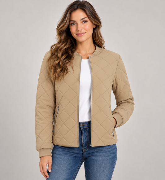 Chaqueta acolchada beige para mujer, foto principal profesional