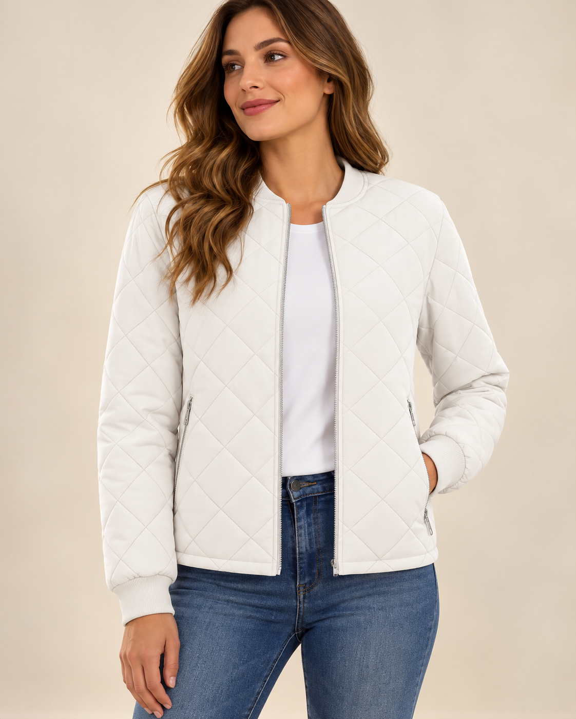 Chaqueta acolchada blanca para mujer