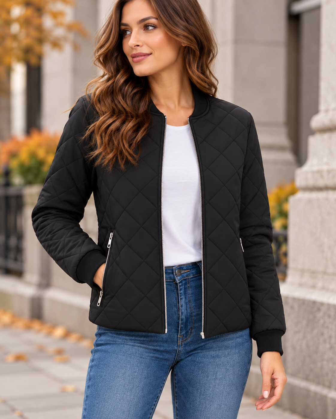 Chaqueta acolchada negra para mujer, nueva vista urbana